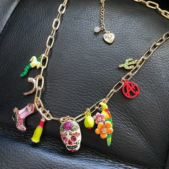 Betsey Johnson Gold and Red Necklace with Playful Charms NEW - Picture 3 of 6